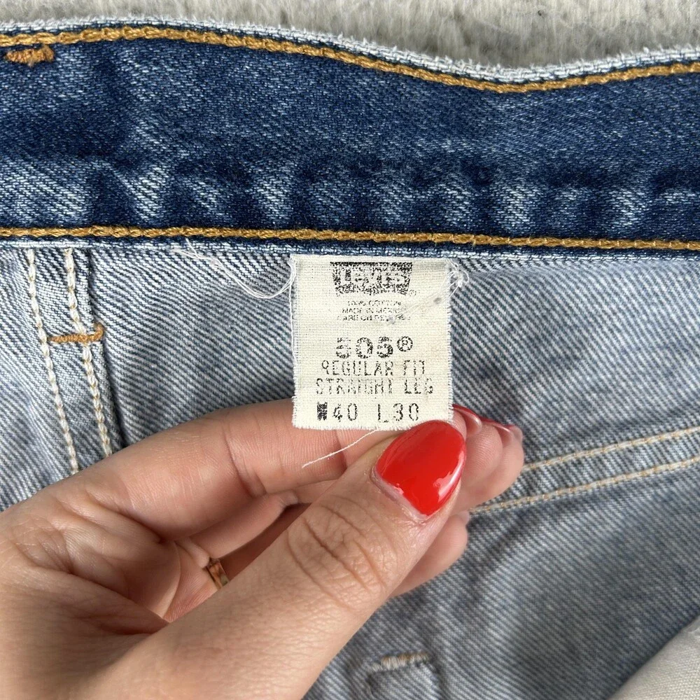 Vintage Levis 505 Jeans Mens 38x25 Medium Wash Denim Regular Fit Straight Hemmed